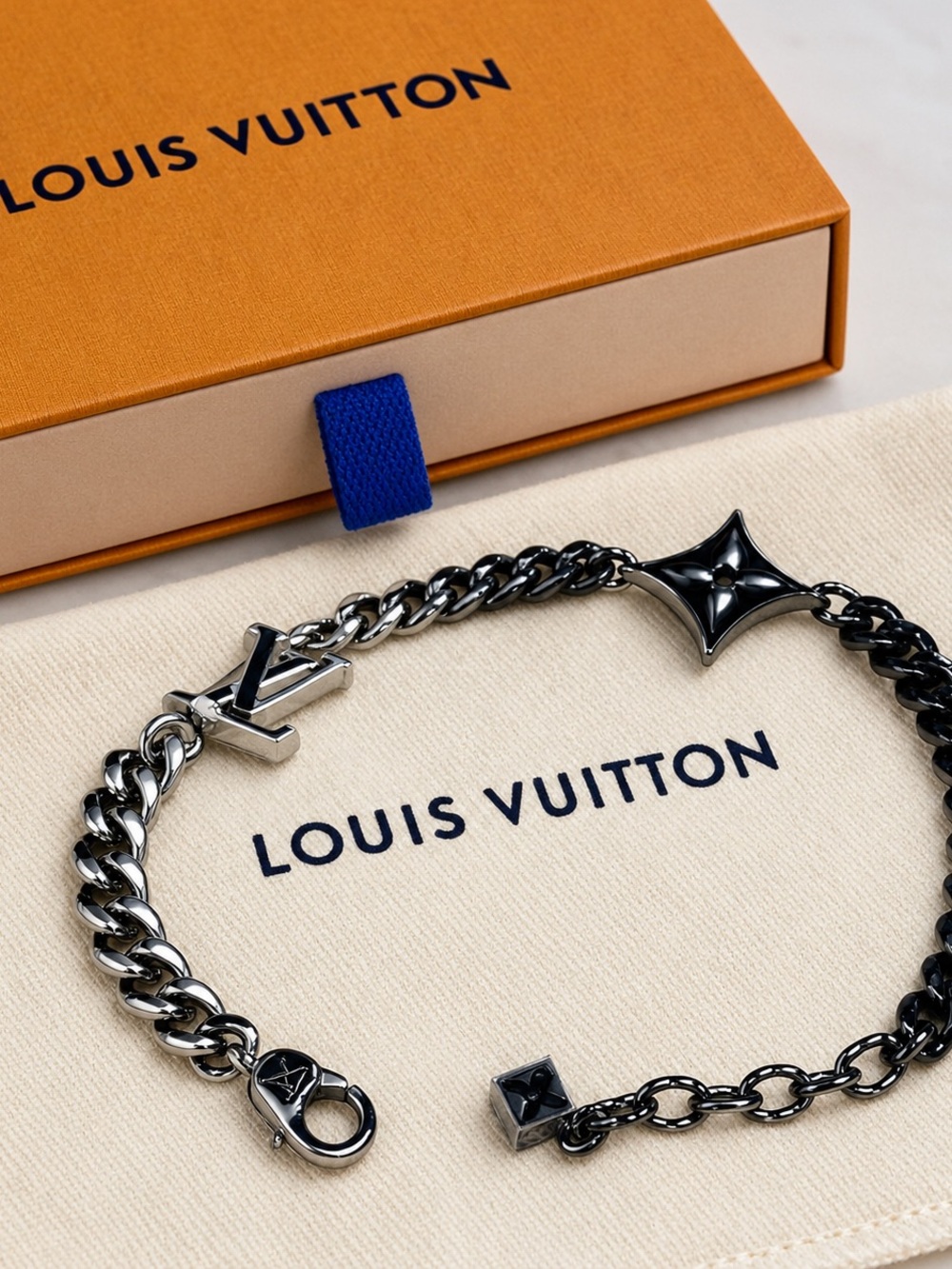 Louis Vuitton Black Gunmetal Chain Bracelet